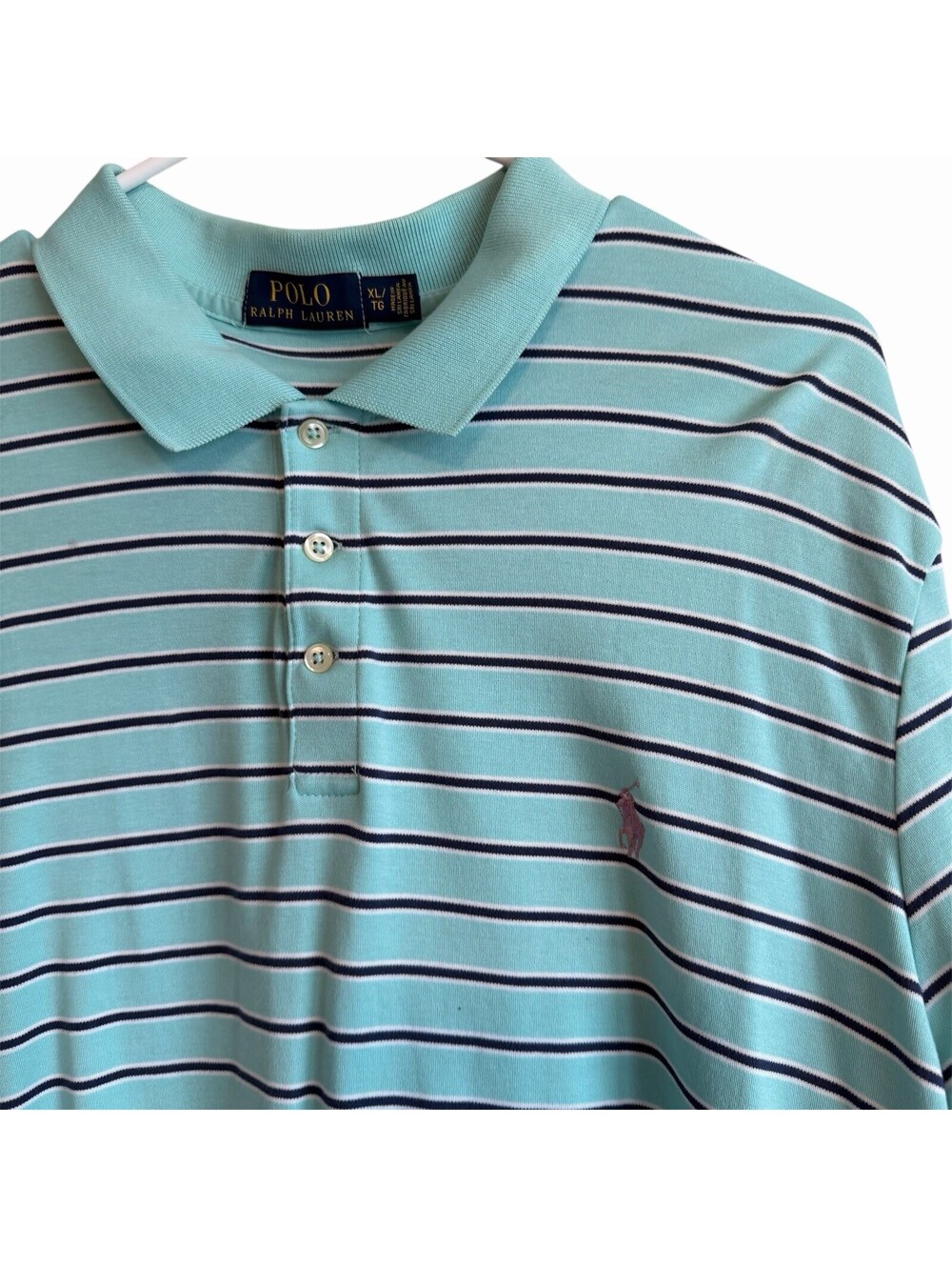 Polo Ralph Lauren Shirt‎ Mens XL Striped Pique Cotton Teal Blue Purple Pony XL